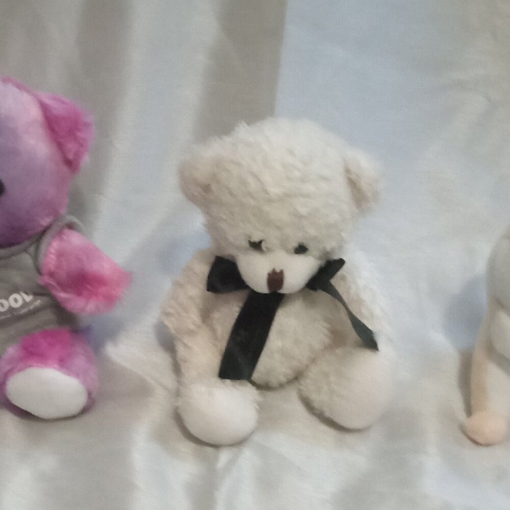3 gift basket stuffers purple/pink teddy cream teddy & white belly hampster